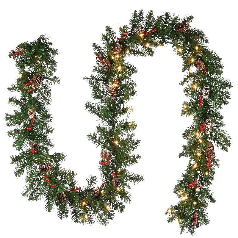 9 ft. Pre-Lit Glittery Mountain Spruce Garland with Clear Lights