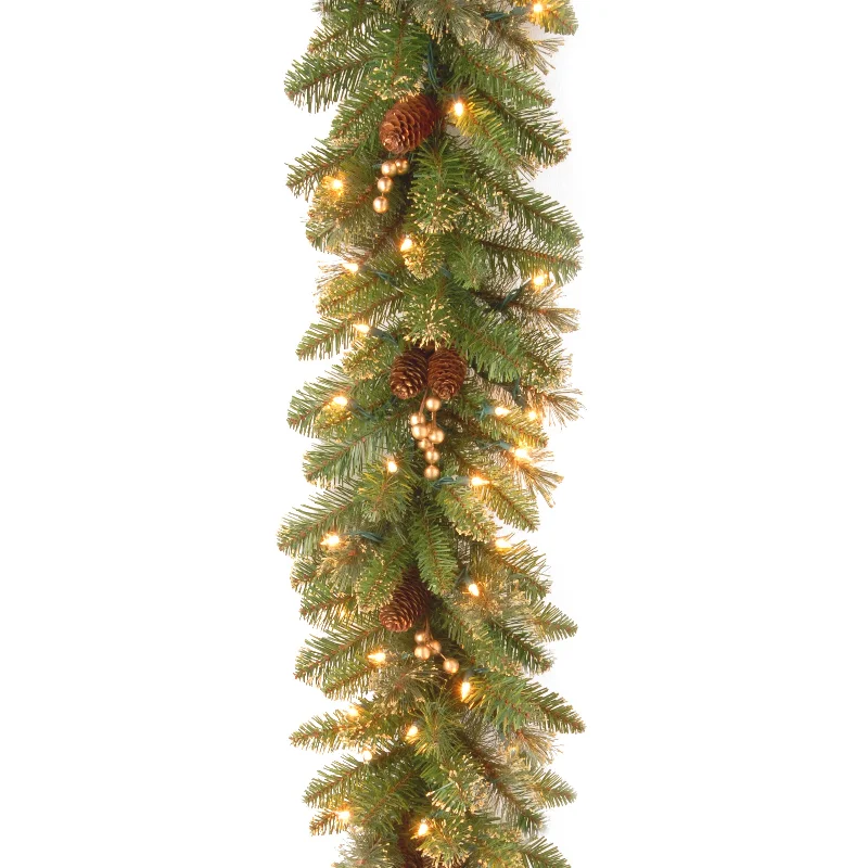 9 ft. Pre-Lit Glittery Pine Gold Garland with Clear Lights