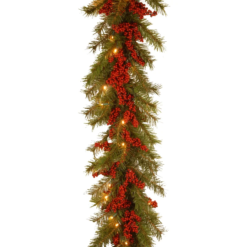 9 ft. Pre-Lit Valley Pine Garland with Warm White LED Lights