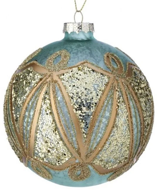 4" Aqua Gold Mercury Glass Angel Ball Ornament