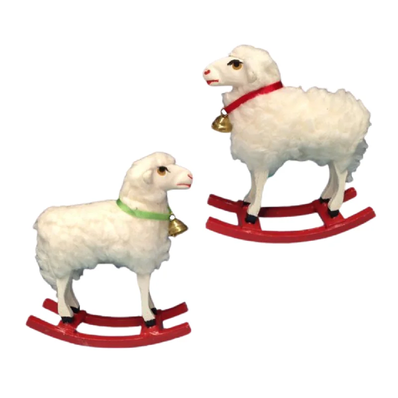 Assorted Sheep on Rocker with Ribbon Paper Mache Figurines by Ino Schaller