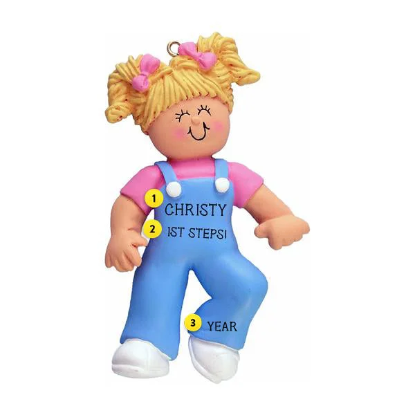 Personalized Baby's 1st Steps Ornament - Female, Blonde Hair