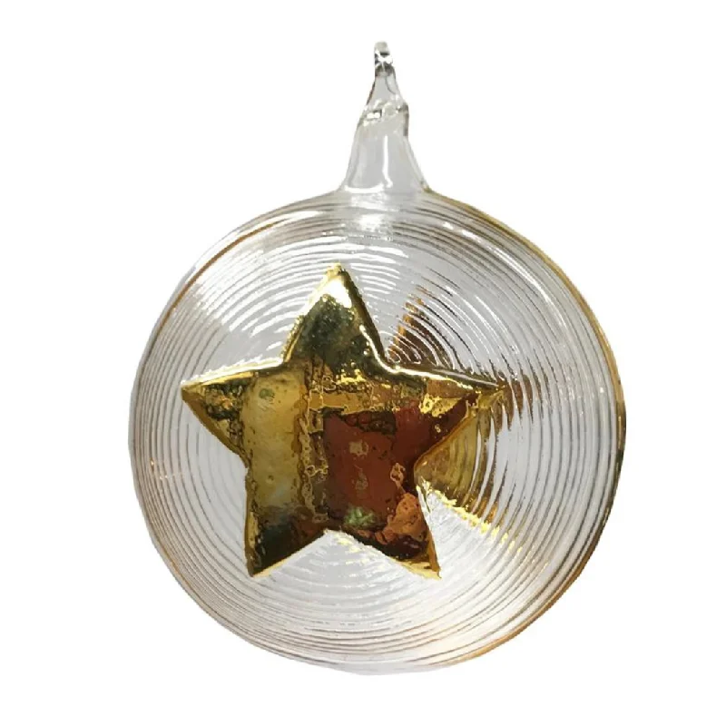 Ball with Star, 24K Gold on Clear Glass Ornament by Glas Bartholmes