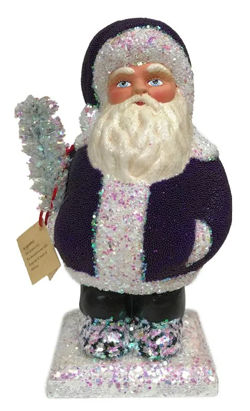 Beaded Purple Santa, One of a Kind Paper Mache Candy Container by Ino Schaller