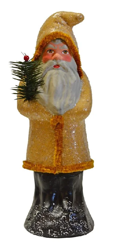 Beige Glittered Santa with Chenille Trim Paper Mache Candy Container by Ino Schaller