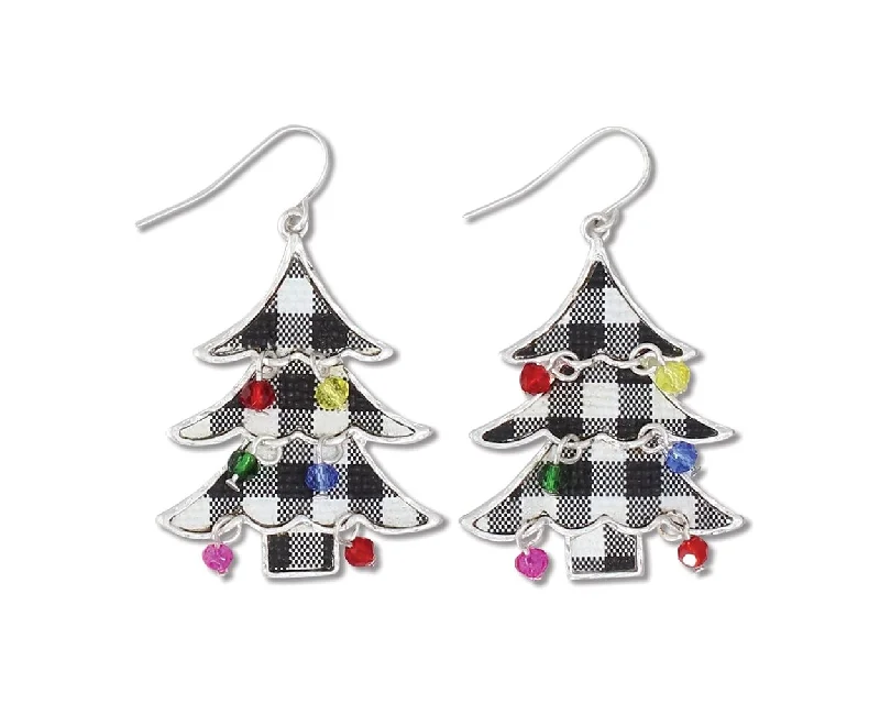 Black and White Plaid Tree with Lights - Earrings