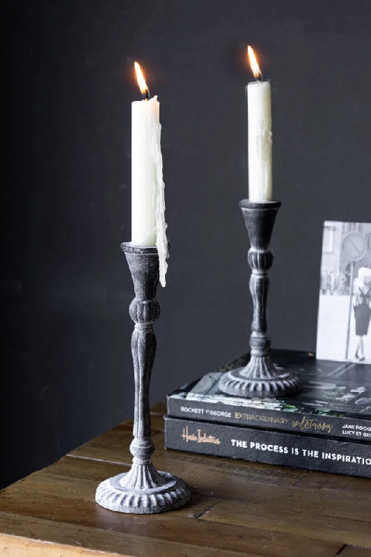 Black Antique Zinc Style Candlestick Holder - Available in Two Sizes