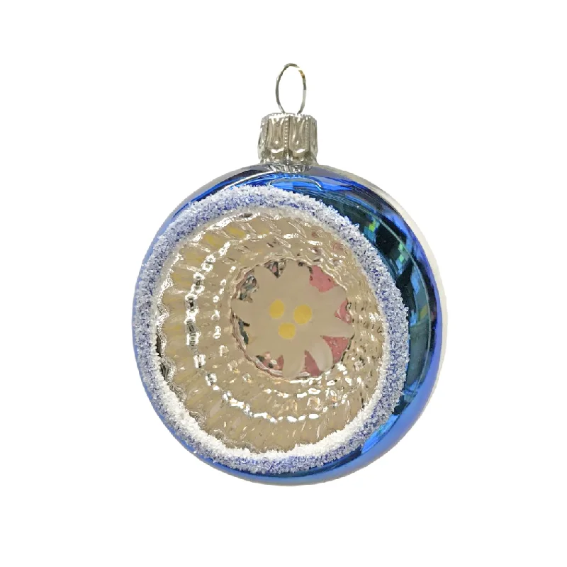 Edelweiss Reflector Ornament, blue by Glas Bartholmes