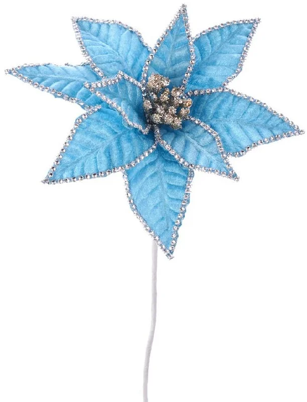 18" Blue Poinsettia with Diamond Beaded Edge Pick