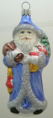 Blue Santa with Doll Ornament by Old German Christmas