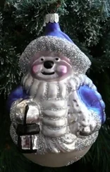 Blue and White Snow Woman with Lantern Ornament by Old German Christmas