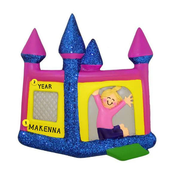 Personalized Bouncy House Ornament - Female, Blonde Hair