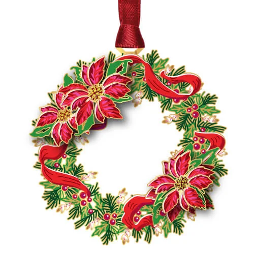 Brass Poinsettia Wreath Ornament