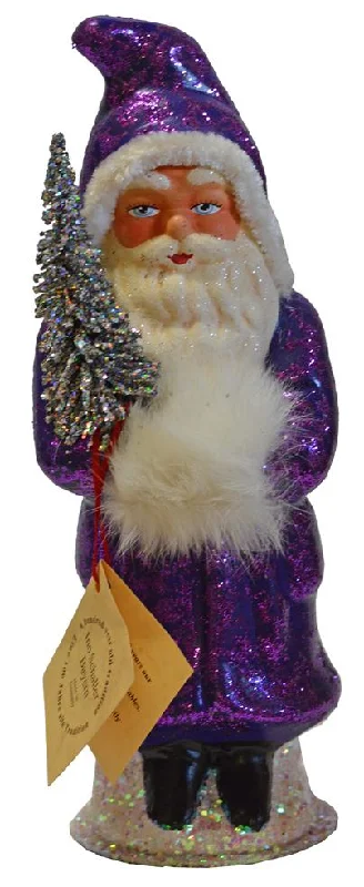 Bright Purple Santa, One of a Kind Paper Mache Candy Container by Ino Schaller