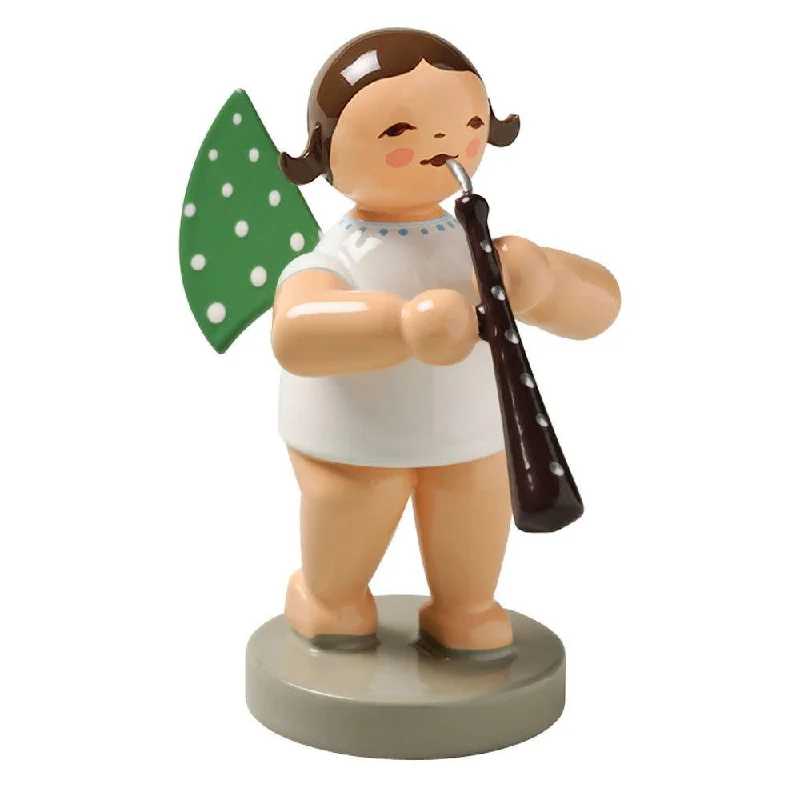 Brunette Angel with English Horn Wooden Figurine by Wendt and Kuhn