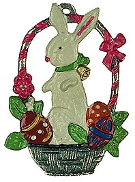 Bunny in Basket, Painted on Both Sides Pewter Ornament by Kuehn Pewter