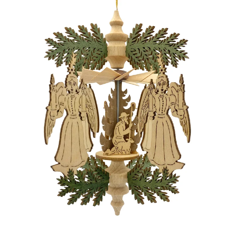 Candle bearing Angel Frame with Nativity Motif Pyramid Ornament by Harald Kreissl