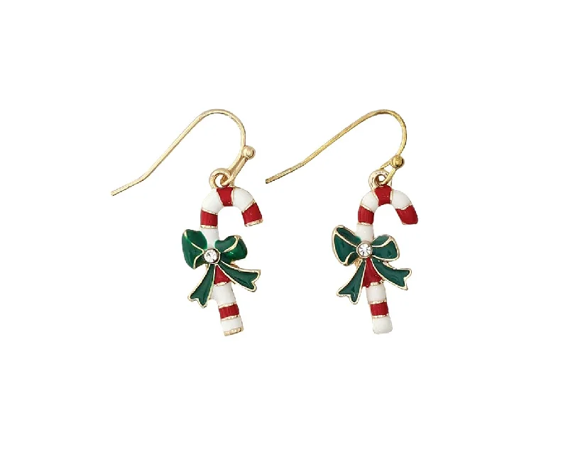 Candy Cane with Green Bow - Earrings