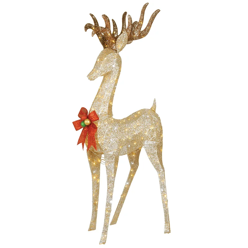 74 in. Pre-lit Crystal Champagne Standing Buck