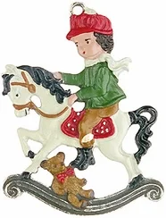 Child on Horse, Painted on Both Sides Pewter Ornament by Kuehn Pewter