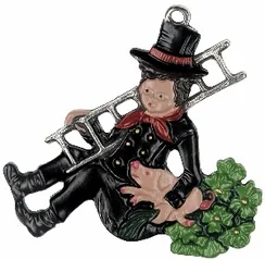 Chimney Sweep, Painted on Both Sides Pewter Ornament by Kuehn Pewter