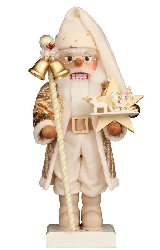 Christian Ulbricht Premium Golden Dreams Santa With Bell Walking Staff Nutcracker Christmas Decoration