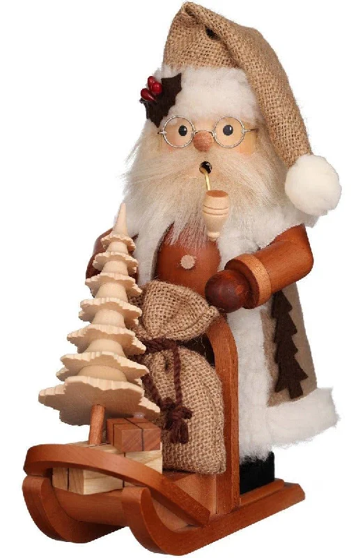 Christian Ulbricht Santa on Sleigh Natural Wood Incense Burner Christmas Decoration