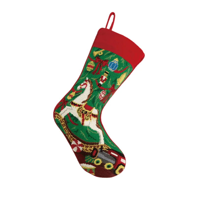 Rocking Horse Needlepoint Christmas Stocking