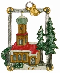 Church in Winter Pewter Ornament by Kuehn Pewter