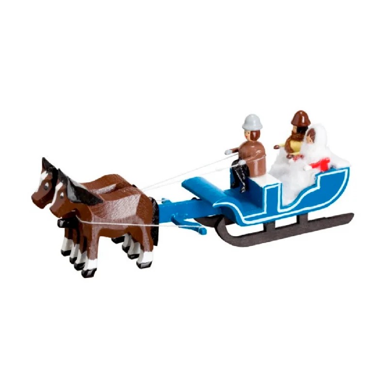 Miniature Horse-Drawn Sled with Cozy Couple by Holzwarenfabrikation Joachim Hoyer