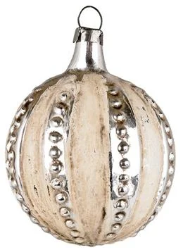 Cream Striped Kugle Ornament by Marolin Manufaktur