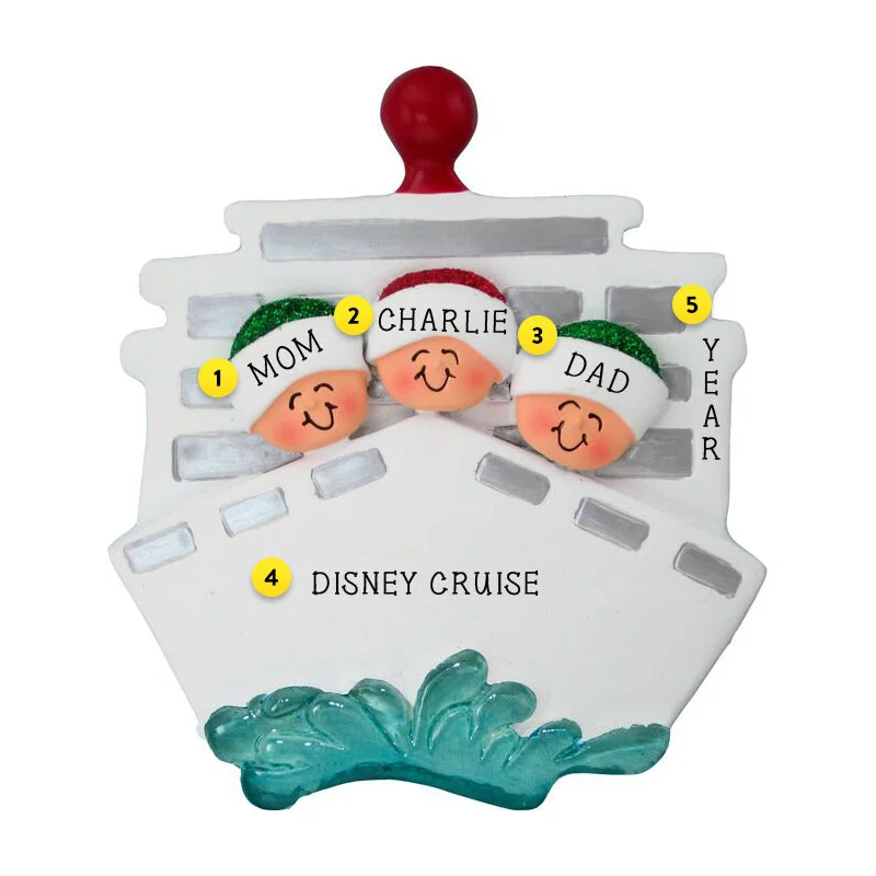 Personalized Cruise Ship Family of 3 Ornament