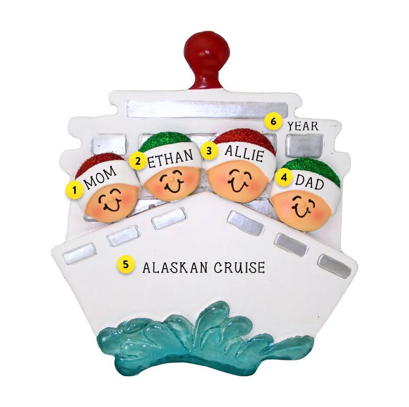 Personalized Cruise Ship Family of 4 Ornament