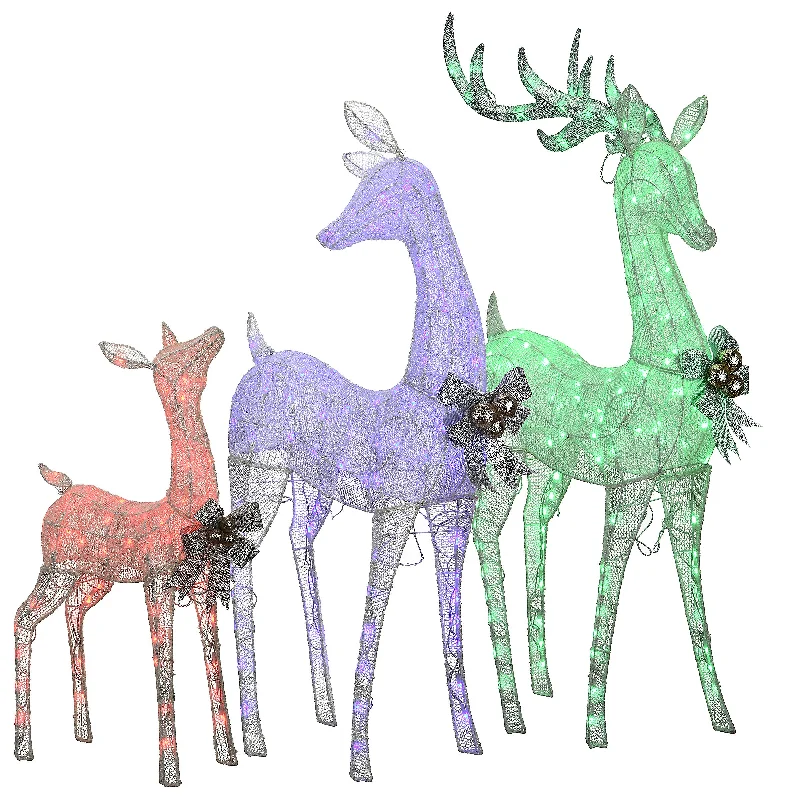 36 in., 52 in. and 60 in. Mesh Glittered Deer Family with LED Lights