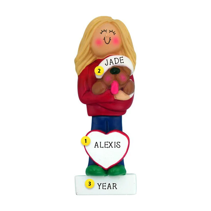 Personalized Dog Lover Ornament - Female, Blonde Hair