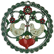 Doves in Circle with Red Heart Pewter Ornament by Kuehn Pewter