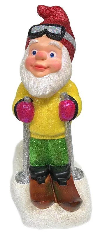 Dwarf on Ski, Glittered Plastic Figurine by Ino Schaller