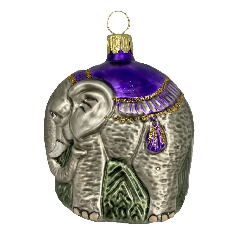 Elephant with Purple Saddle Ornament by Glas Bartholmes