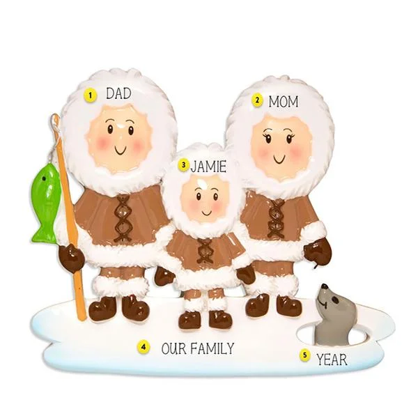 Personalized Eskimo Family of 3 Ornament