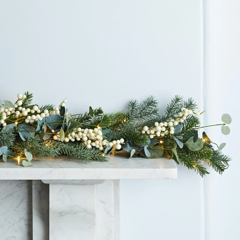 2m Eucalyptus & White Berry Christmas Garland Micro Light Bundle