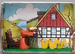 Feeding the Chickens Miniature Matchbox Scene by Gisbert Neuber from Germany