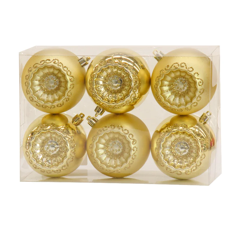 6-Piece Shatterproof Glittering Gold Ornaments