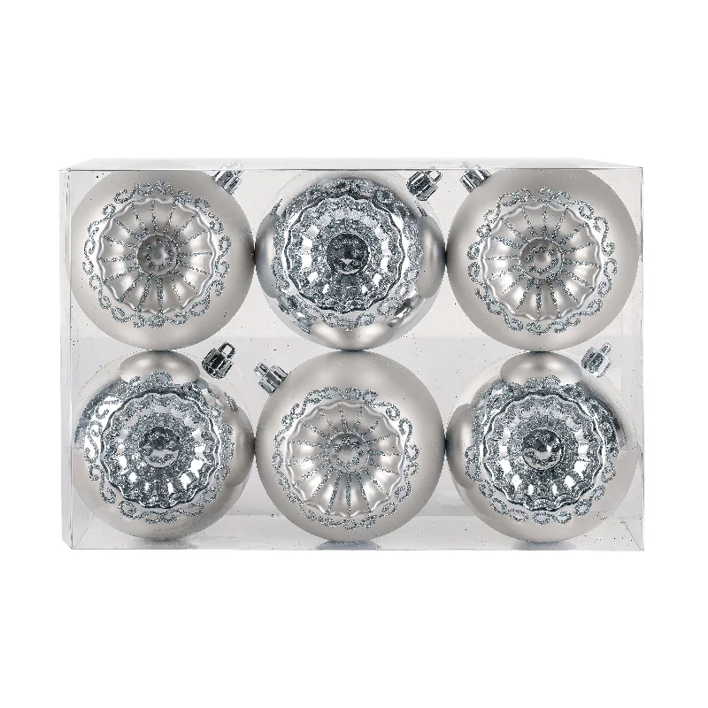 6-Piece Shatterproof Glittering Silver Ornaments