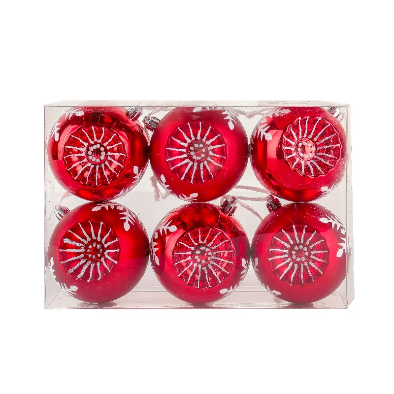 6-Piece Shatterproof Snowflake Red Ornaments