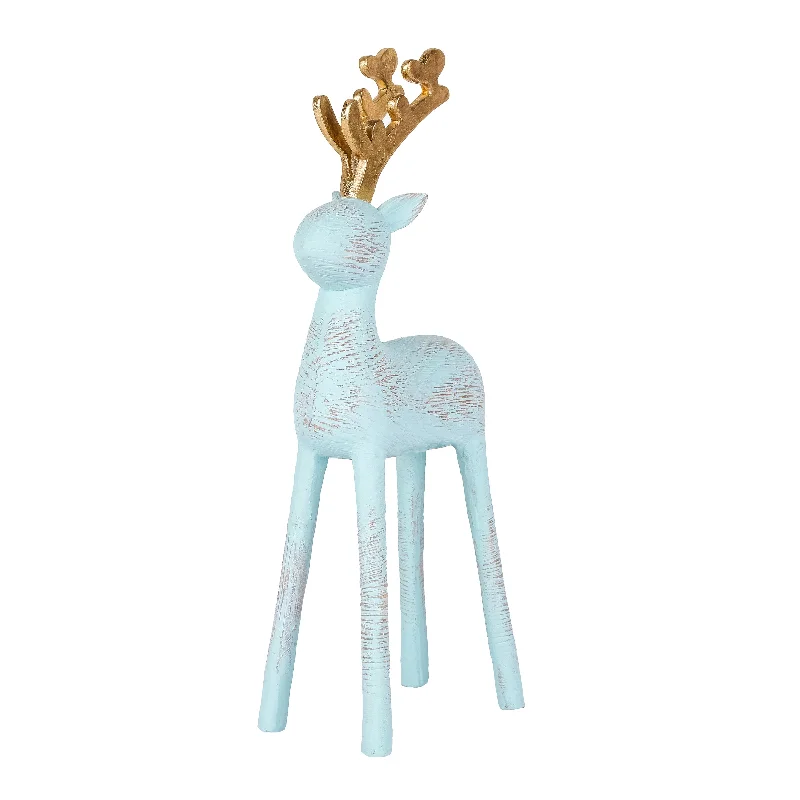 9 in. Woodgrain Reindeer Decor, Blue