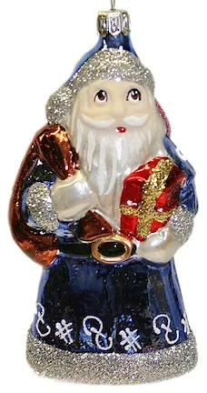 Flat Blue Santa with Iridescent Ornament by Old German Christmas