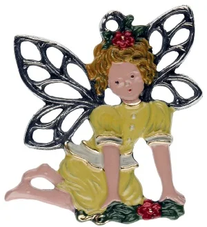 Flower Fairy in Yellow Dress, Painted on Both Sides Pewter Ornament by Kuehn Pewter