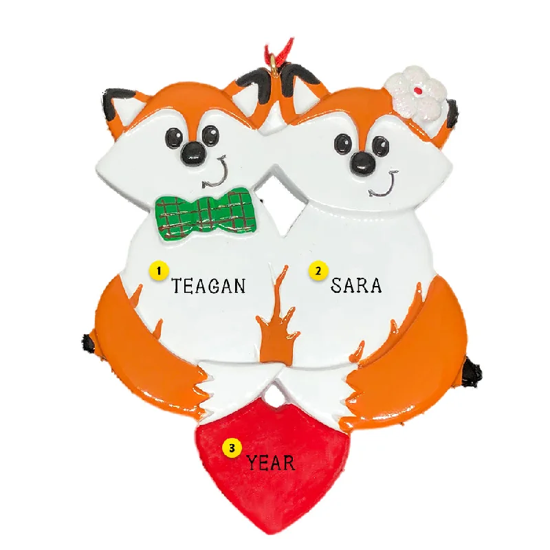 Personalized Fox Couple on Heart Ornament