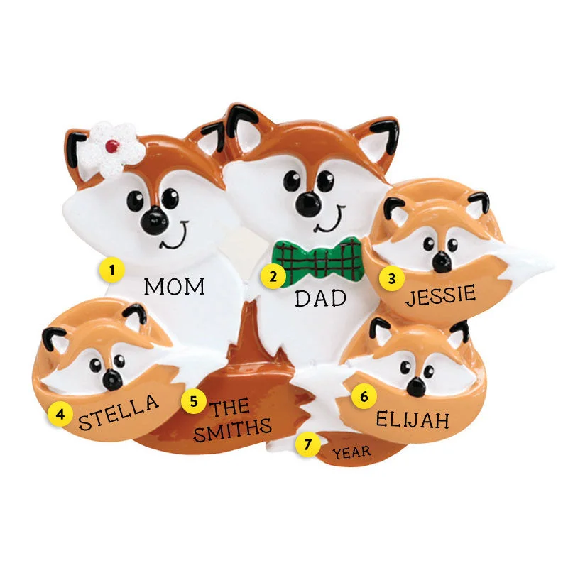 Personalized Fox Family of 5 Ornament