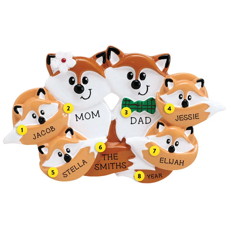 Personalized Fox Family of 6 Ornament